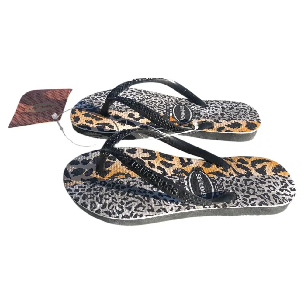 Havaianas Kids Leopard Print Flip Flops Black Strap, 11–12